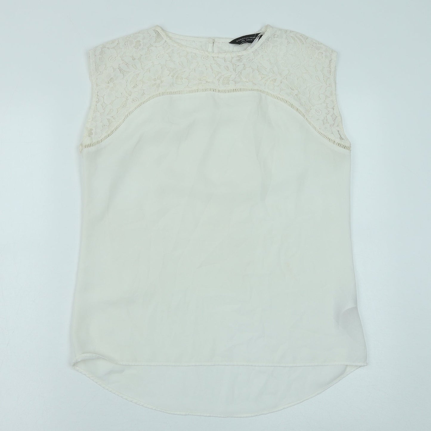 Dorothy Perkins Womens White Polyester Basic Tank Size 10 Round Neck - Lace Detail