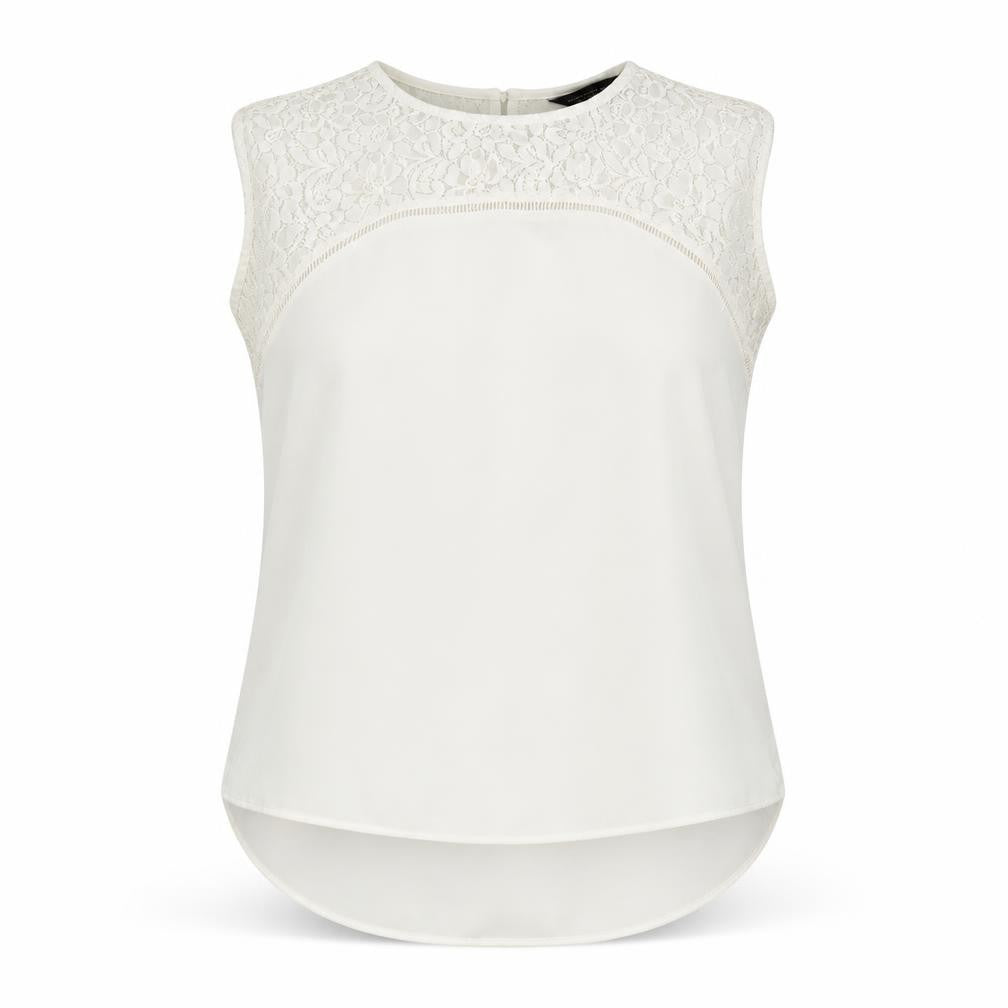 Dorothy Perkins Womens White Polyester Basic Tank Size 10 Round Neck - Lace Detail