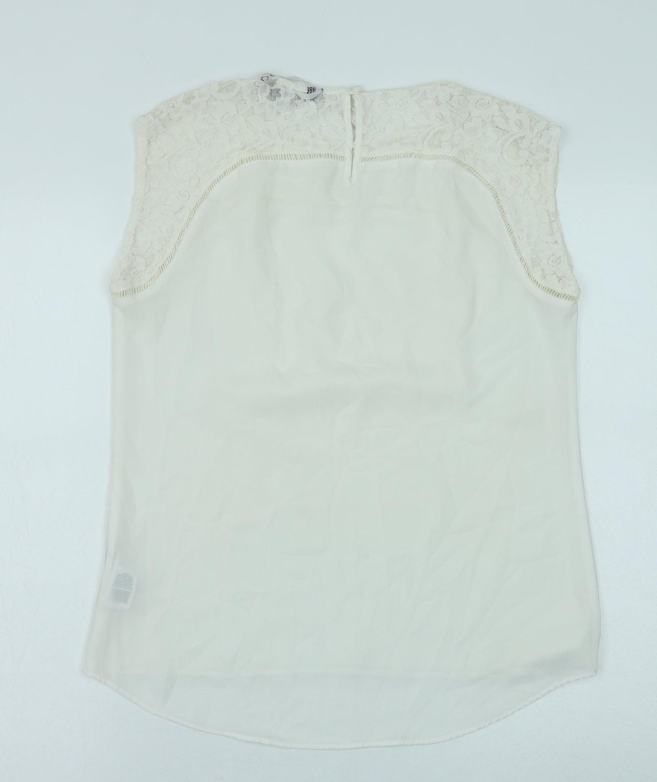 Dorothy Perkins Womens White Polyester Basic Tank Size 10 Round Neck - Lace Detail