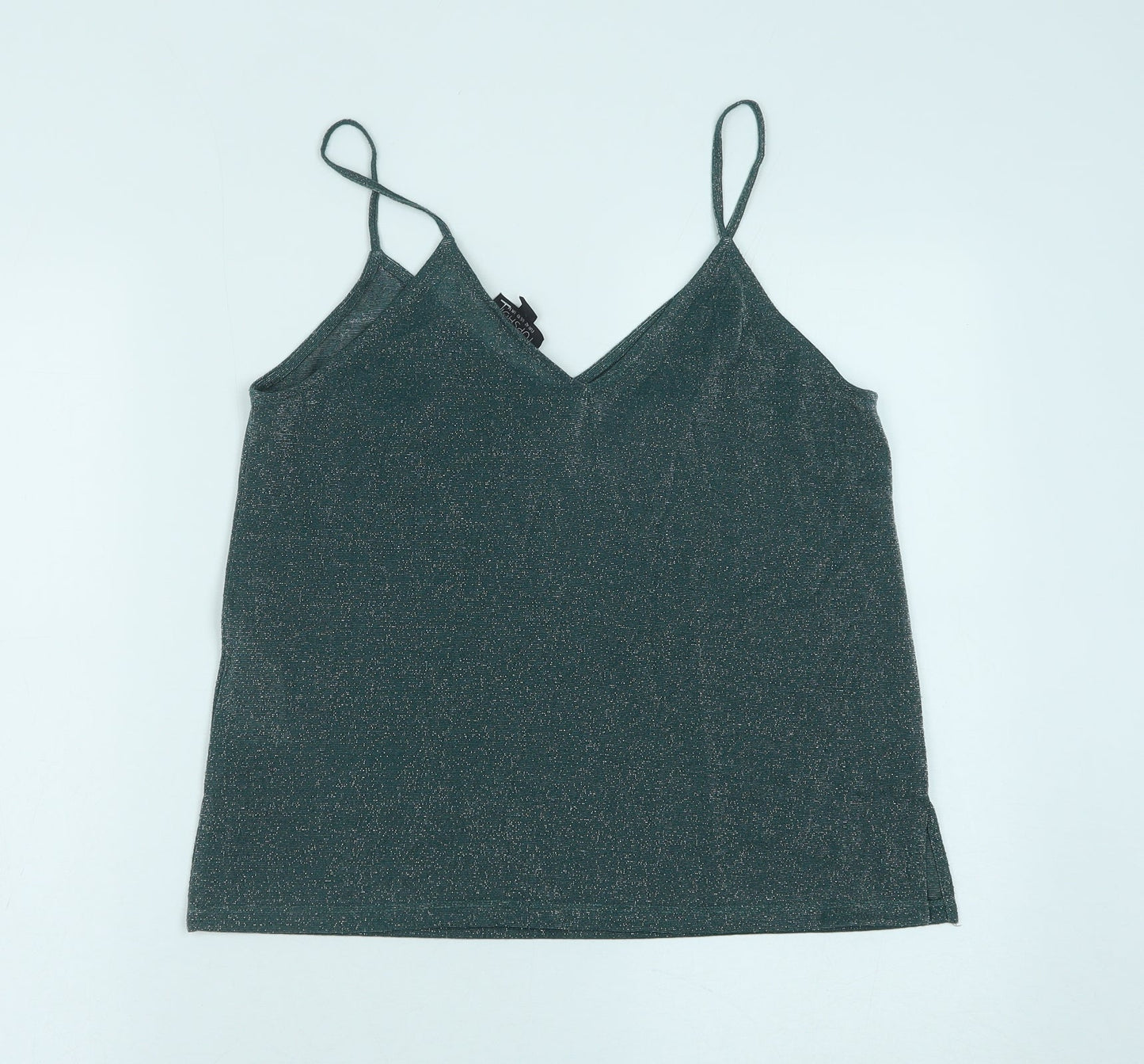 Topshop Womens Green Polyester Camisole Tank Size 10 V-Neck