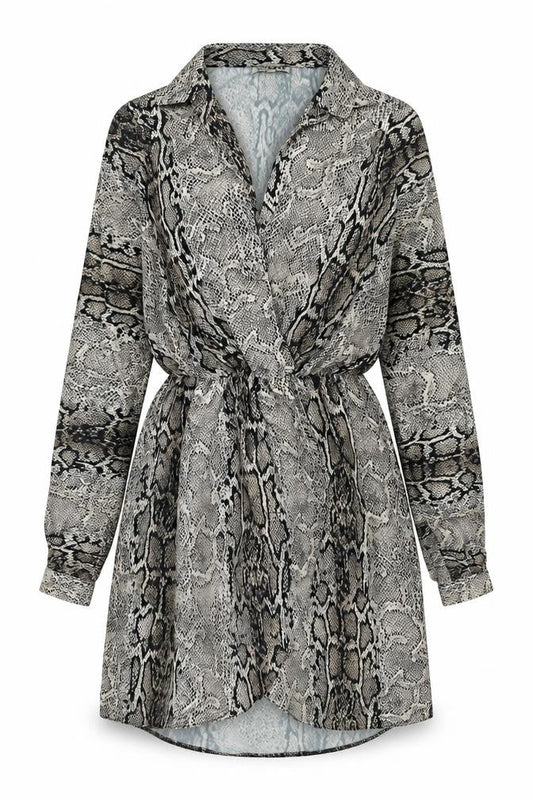 Love Womens Brown Animal Print Polyester Shirt Dress Size S Collared Button - Snakeskin Pattern