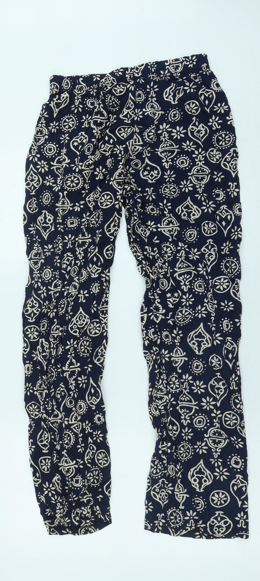 Green House Womens Blue Geometric Polyester Trousers Size M Regular