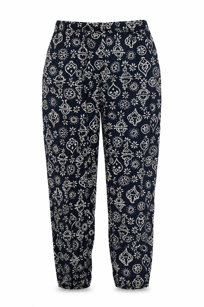 Green House Womens Blue Geometric Polyester Trousers Size M Regular