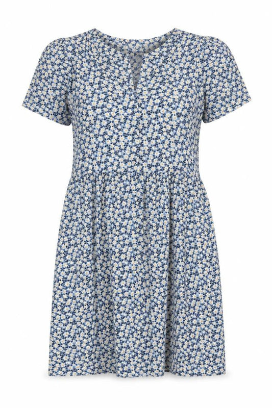 F&F Womens Blue Floral Polyester A-Line Size 10 V-Neck Pullover