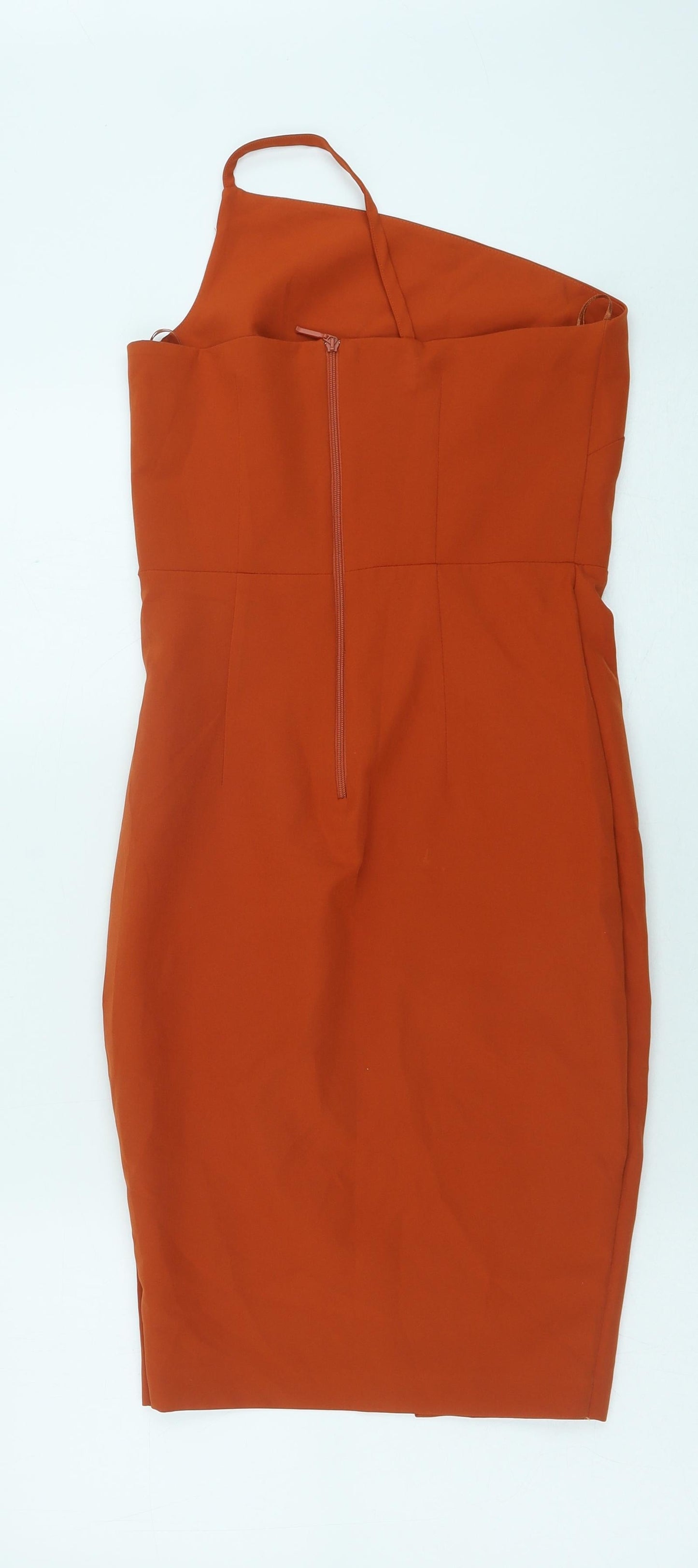 Vesper Womens Orange Polyester Pencil Dress Size 6 Square Neck Zip