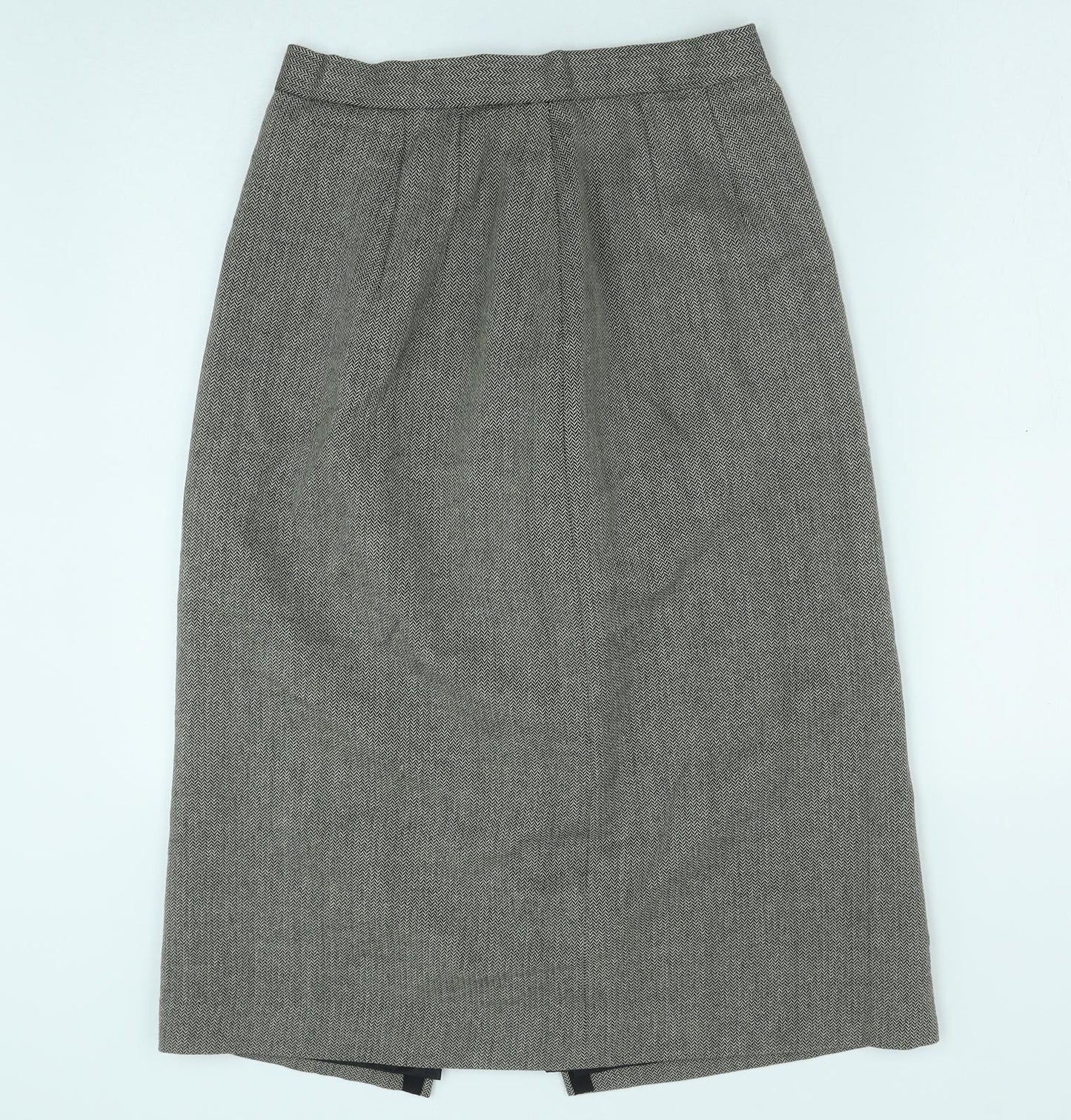 Preworn Womens Green Geometric Cotton Straight & Pencil Skirt Size 28 in Zip