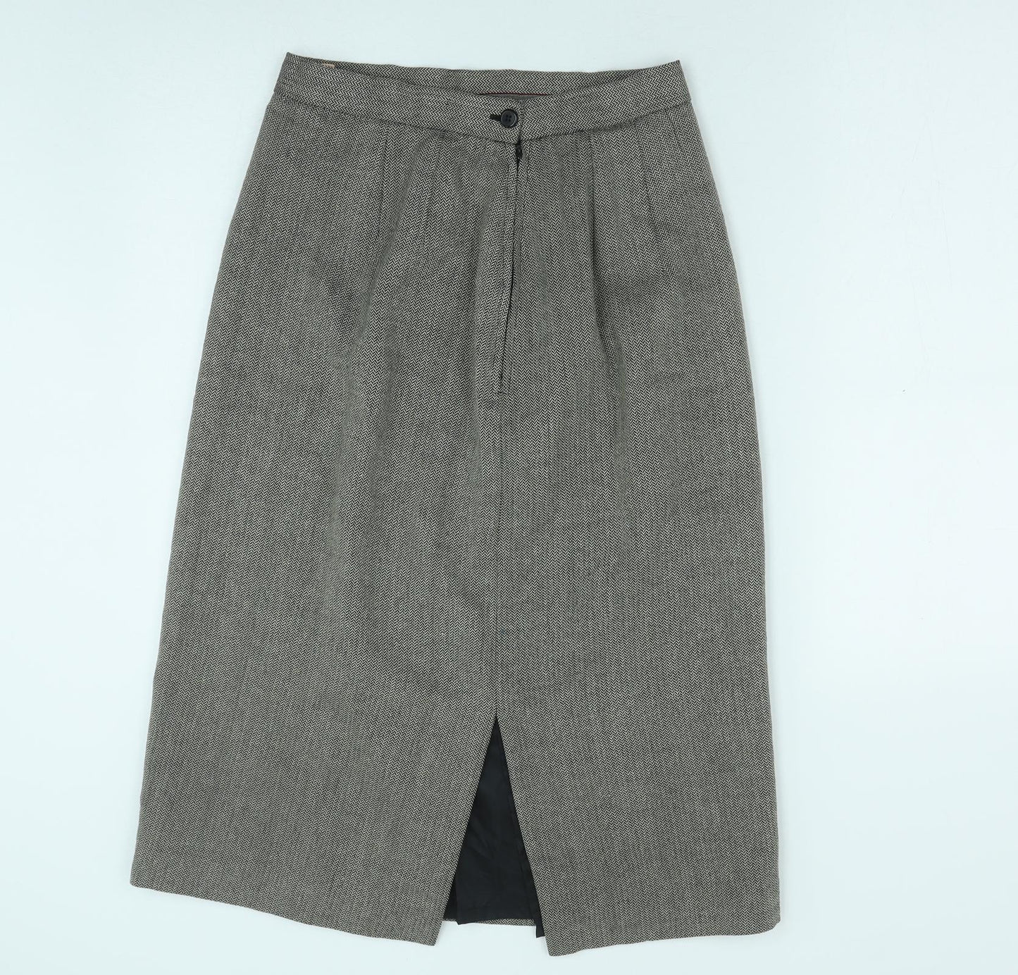 Preworn Womens Green Geometric Cotton Straight & Pencil Skirt Size 28 in Zip