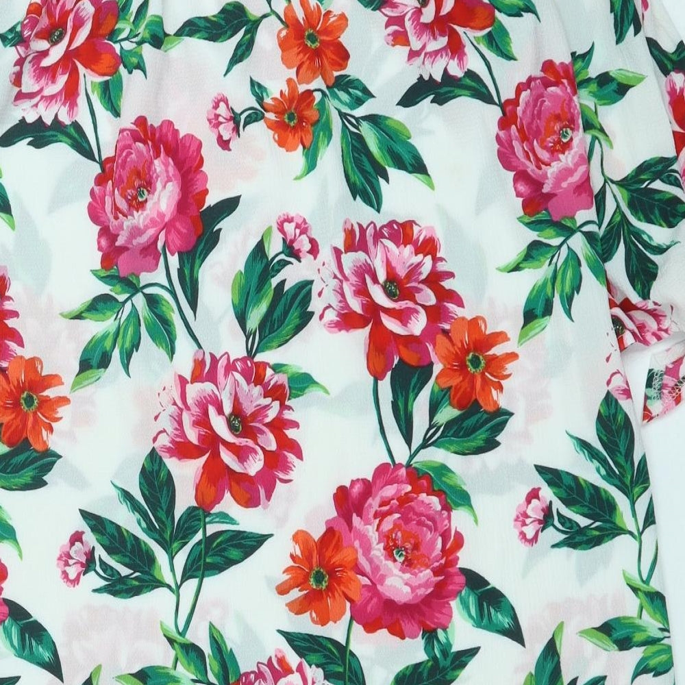 New Look Womens White Floral Polyester Mini Size 10 Off the Shoulder Tie