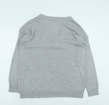 Onfire Womens Grey V-Neck Acrylic Pullover Jumper Size 12