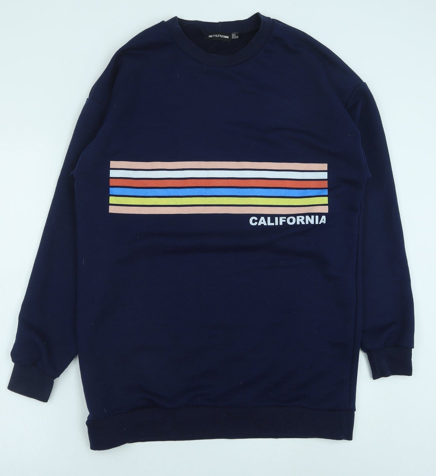 PRETTYLITTLETHING Womens Blue Polyester Pullover Sweatshirt Size 8 Pullover - California, Tunic
