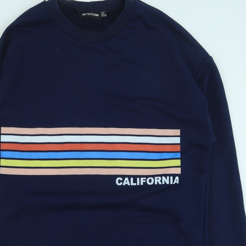 PRETTYLITTLETHING Womens Blue Polyester Pullover Sweatshirt Size 8 Pullover - California, Tunic