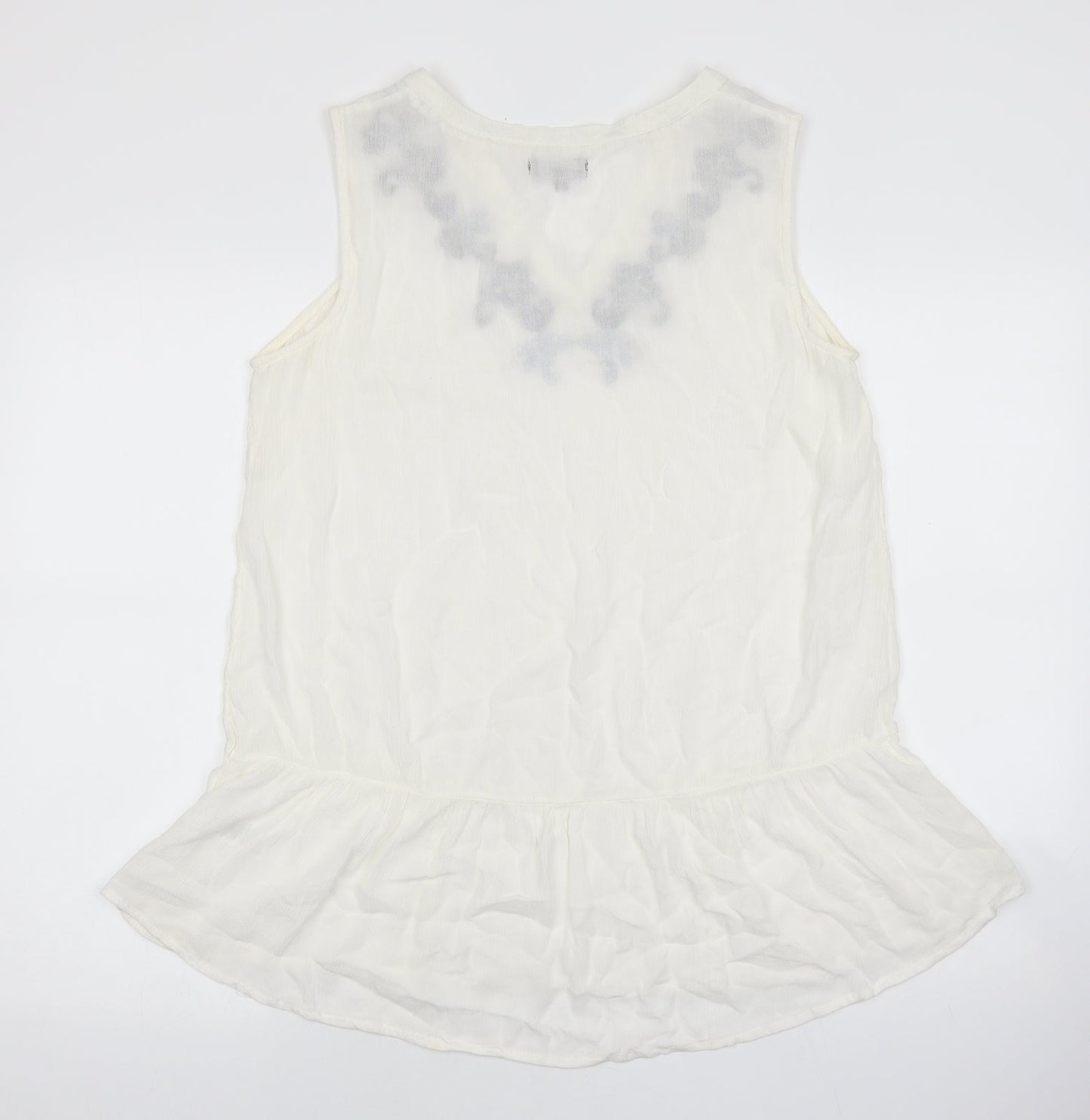 Soon Womens Silver Viscose Basic Tank Size 14 V-Neck - Flower embroidery detail