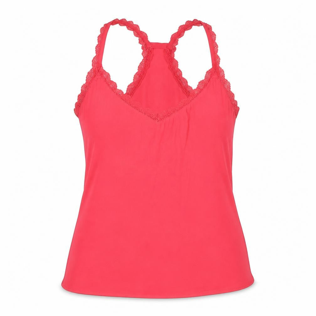 Medicine Womens Pink Polyester Basic Tank Size 36 V-Neck - Torchon lace detail
