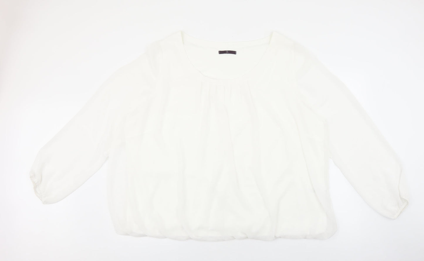 e. Womens White Polyester Cropped Blouse Size 26 Round Neck