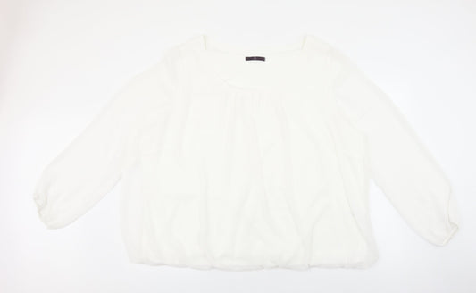 e. Womens White Polyester Cropped Blouse Size 26 Round Neck