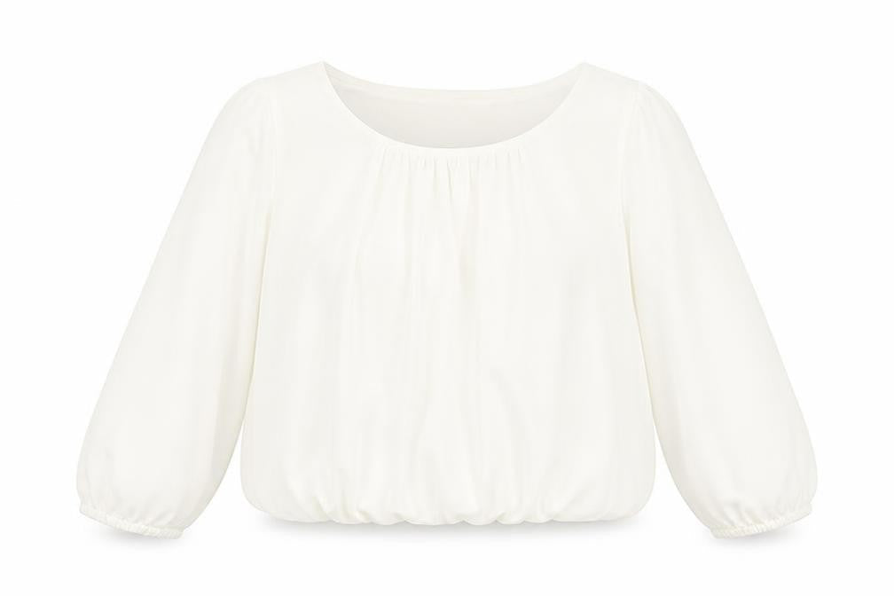 e. Womens White Polyester Cropped Blouse Size 26 Round Neck