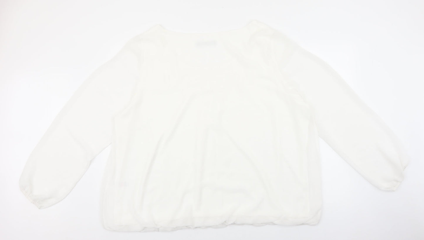 e. Womens White Polyester Cropped Blouse Size 26 Round Neck