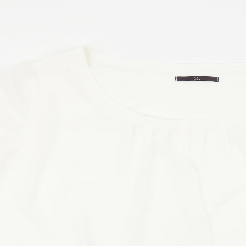 e. Womens White Polyester Cropped Blouse Size 26 Round Neck
