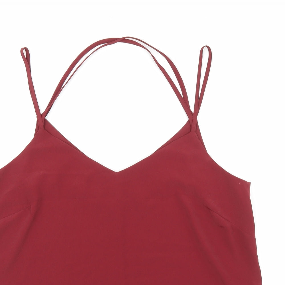 New Look Womens Red Polyester Basic Tank Size 12 V-Neck