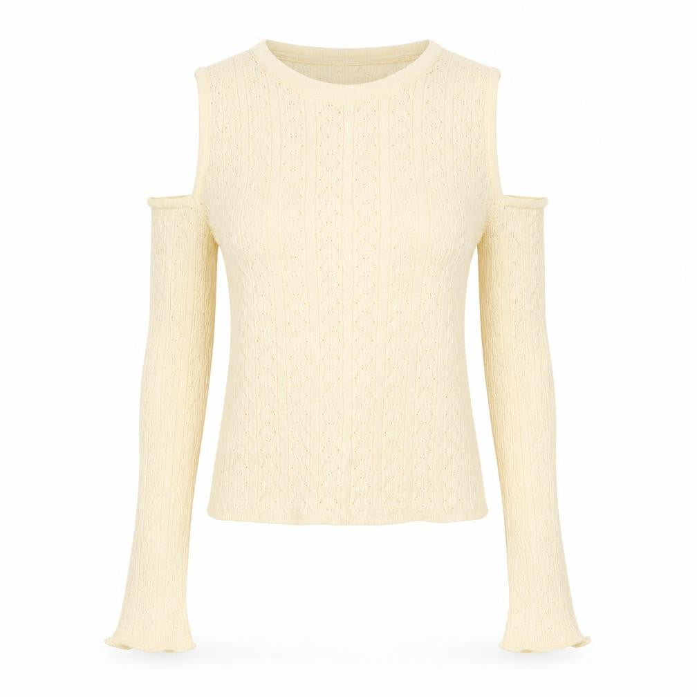 Stradivarius Womens Ivory Roll Neck Geometric Acrylic Pullover Jumper Size M - Cold Shoulder