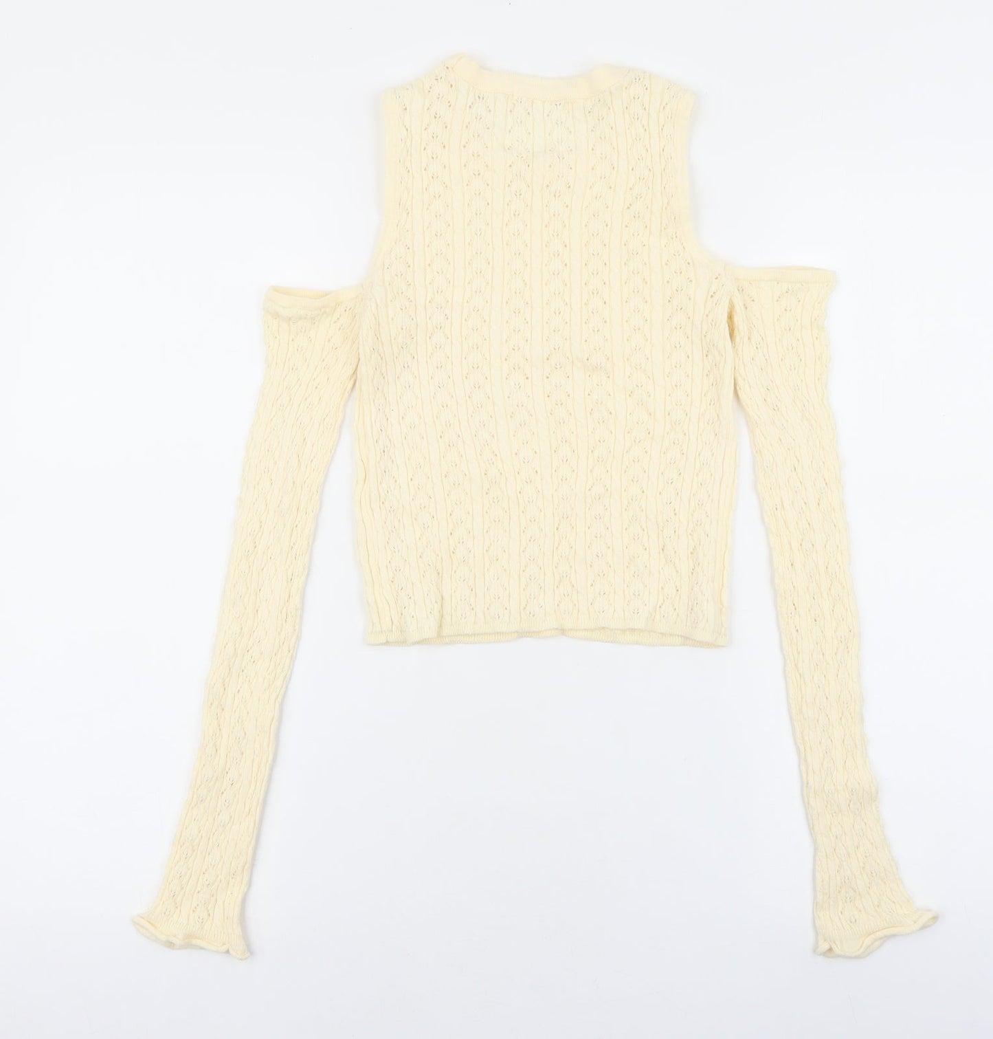Stradivarius Womens Ivory Roll Neck Geometric Acrylic Pullover Jumper Size M - Cold Shoulder