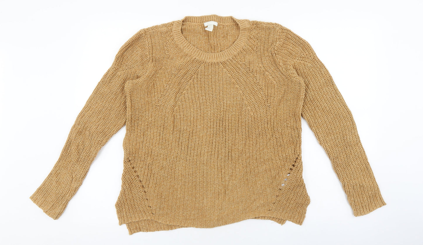 H&M Womens Brown Round Neck Cotton Pullover Jumper Size M
