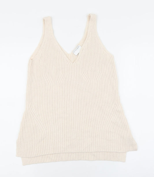 Witchery Womens Beige V-Neck Cotton Pullover Jumper Size S