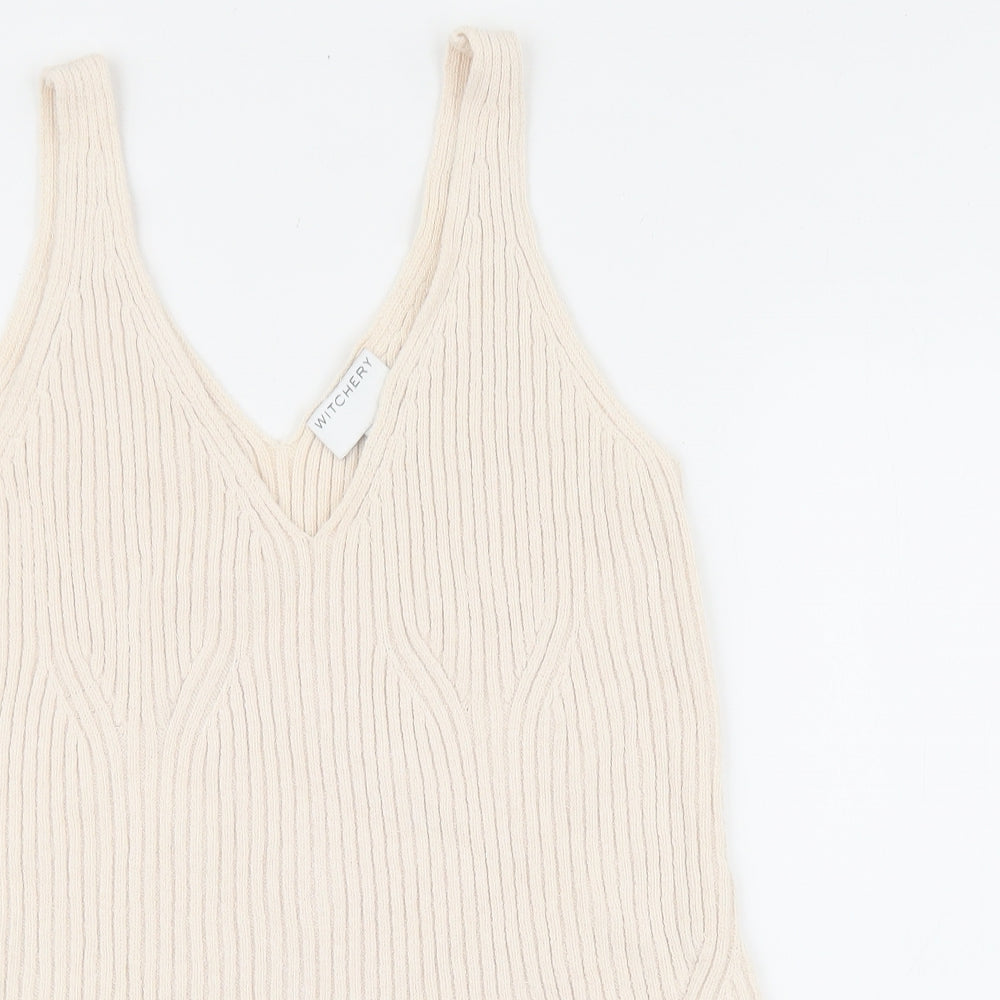 Witchery Womens Beige V-Neck Cotton Pullover Jumper Size S