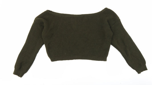 PRETTYLITTLETHING Womens Green Scoop Neck Acrylic Pullover Jumper Size S - Cropped