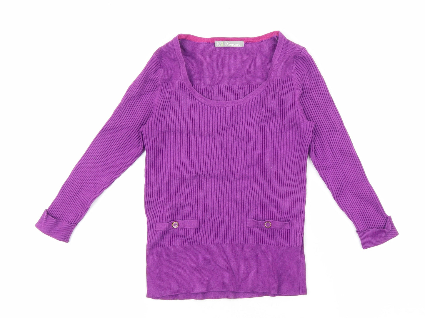 Marks and Spencer Womens Purple Round Neck Viscose Pullover Jumper Size 8