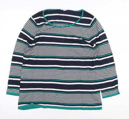 Country Casuals Womens Blue Striped Viscose Basic T-Shirt Size L Round Neck