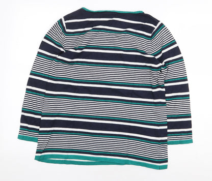 Country Casuals Womens Blue Striped Viscose Basic T-Shirt Size L Round Neck