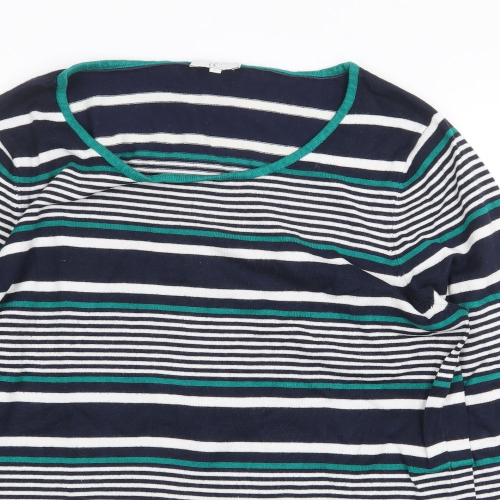 CC Womens Blue Striped Viscose Basic T-Shirt Size L Round Neck