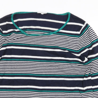 Country Casuals Womens Blue Striped Viscose Basic T-Shirt Size L Round Neck