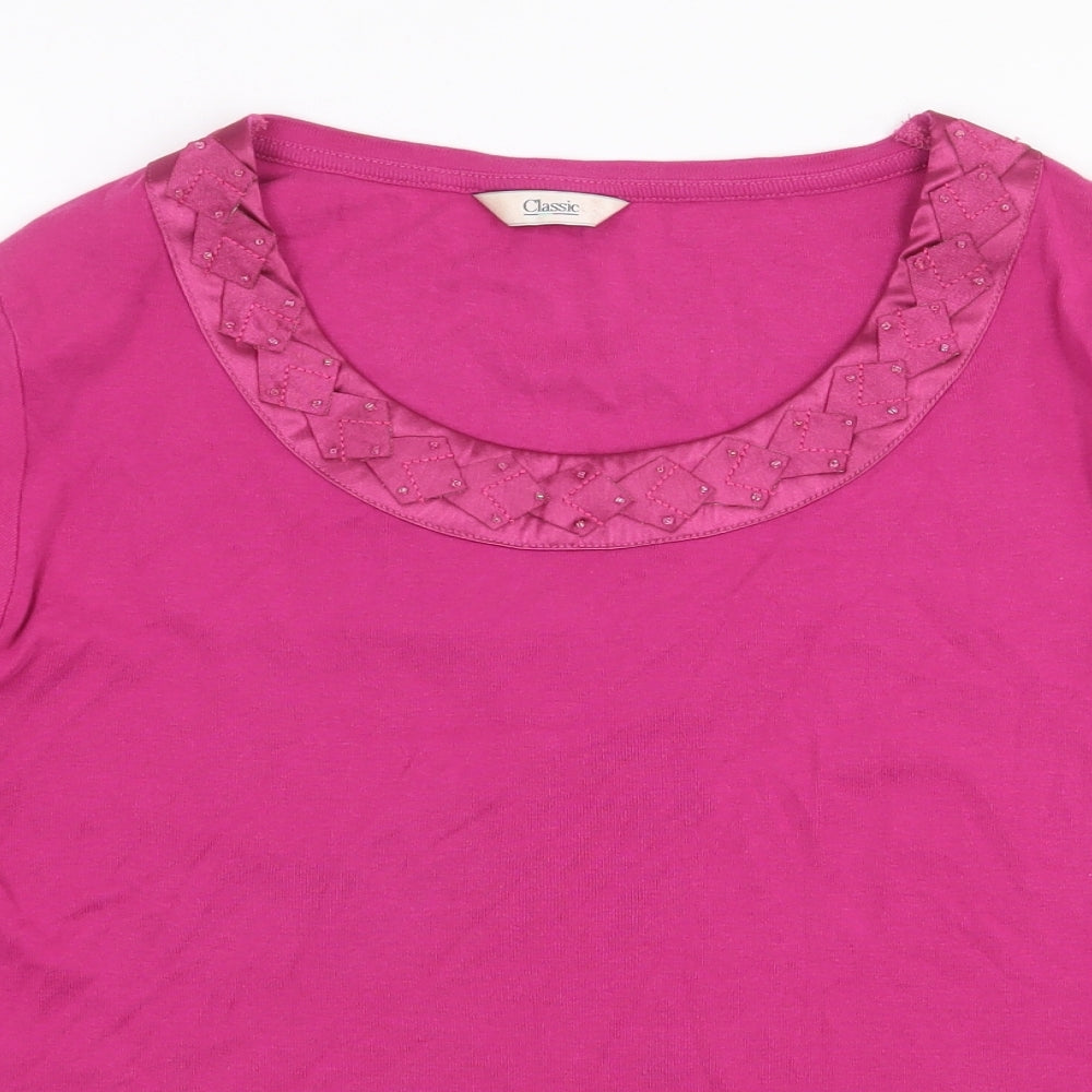 Marks and Spencer Womens Pink 100% Cotton Basic Blouse Size 14 Scoop Neck