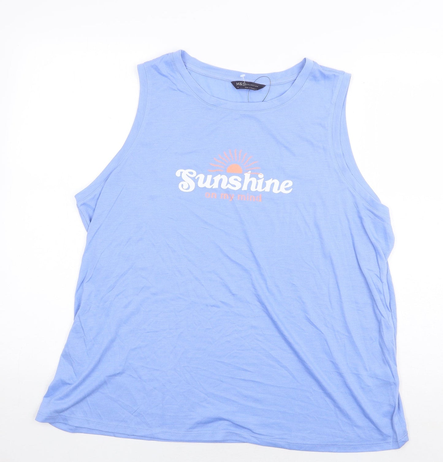 Marks and Spencer Womens Blue Polyester Basic Tank Size 10 Boat Neck - Sunshine on My Mind