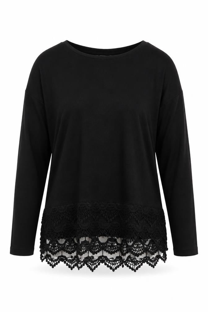 Debenhams Womens Black Herringbone Viscose Basic Blouse Size 10 Boat Neck - Lace Trim