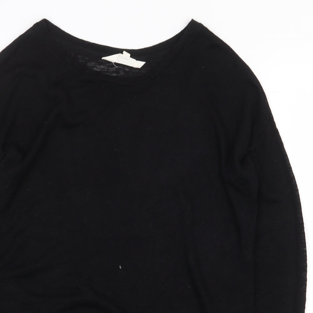 Debenhams Womens Black Herringbone Viscose Basic Blouse Size 10 Boat Neck - Lace Trim
