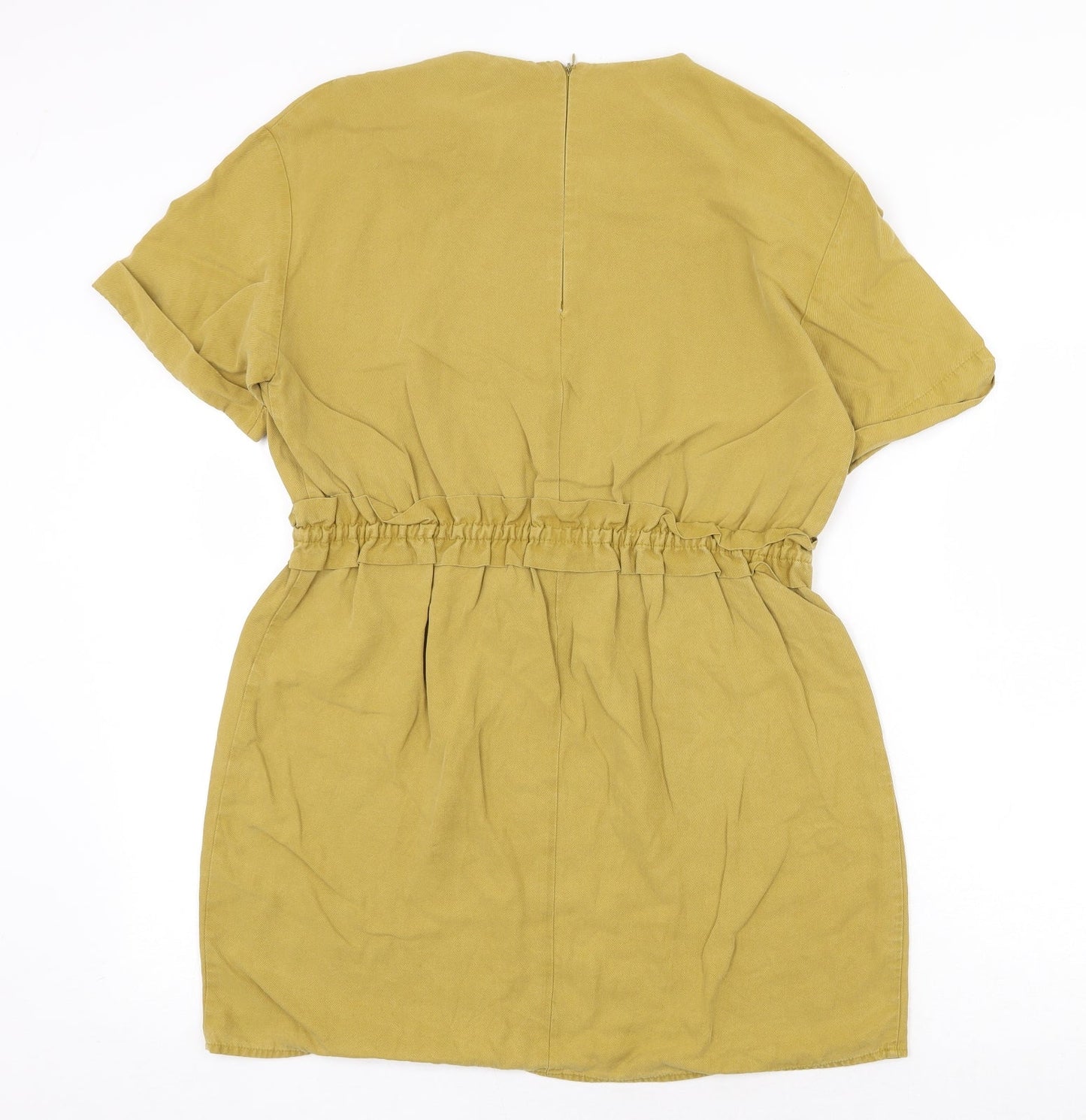 Zara Womens Yellow Viscose Mini Size S Round Neck Zip
