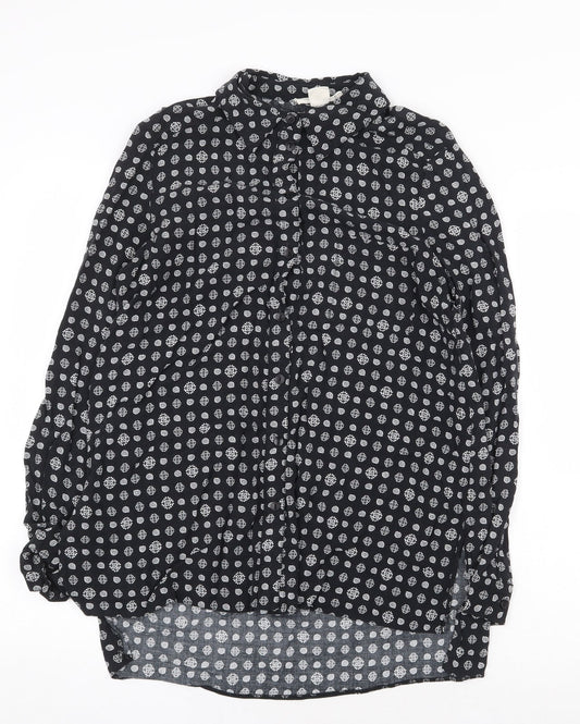 Staring at Stars Womens Black Geometric Viscose Basic Button-Up Size S V-Neck