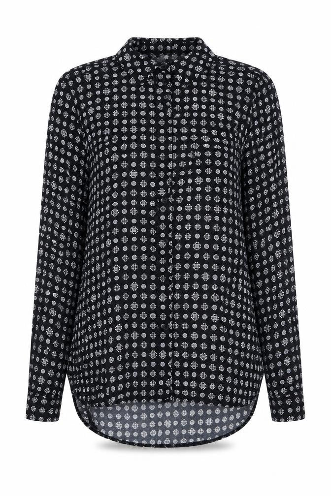 Staring at Stars Womens Black Geometric Viscose Basic Button-Up Size S V-Neck