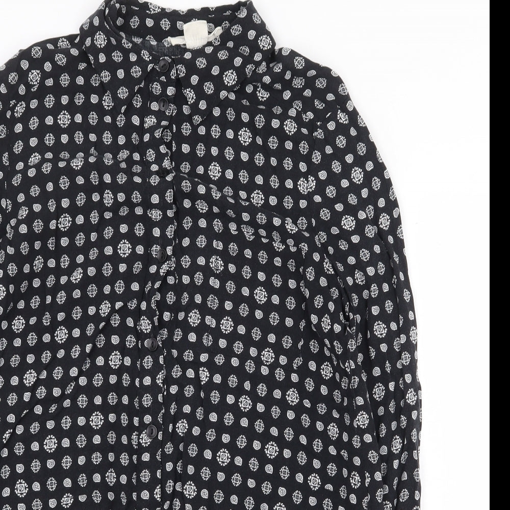 Staring at Stars Womens Black Geometric Viscose Basic Button-Up Size S V-Neck