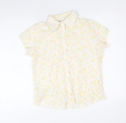 EVIE Womens Yellow Geometric Polyester Basic Button-Up Size 12 V-Neck