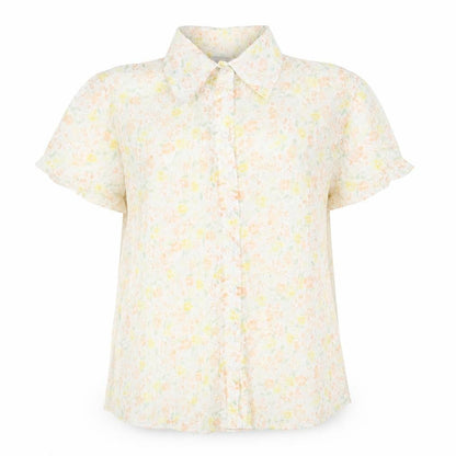 EVIE Womens Yellow Geometric Polyester Basic Button-Up Size 12 V-Neck
