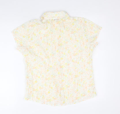 EVIE Womens Yellow Geometric Polyester Basic Button-Up Size 12 V-Neck