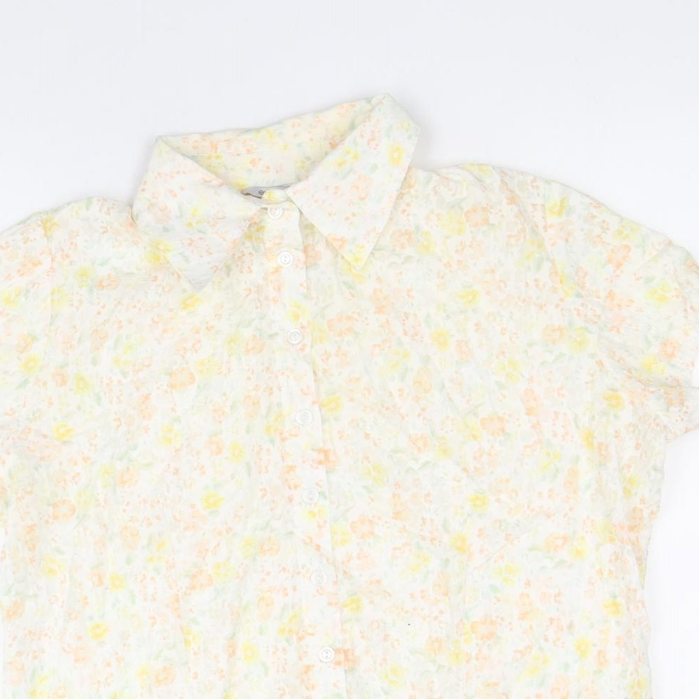 EVIE Womens Yellow Geometric Polyester Basic Button-Up Size 12 V-Neck