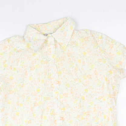EVIE Womens Yellow Geometric Polyester Basic Button-Up Size 12 V-Neck