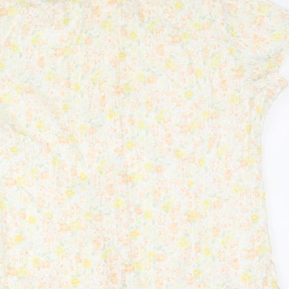 EVIE Womens Yellow Geometric Polyester Basic Button-Up Size 12 V-Neck