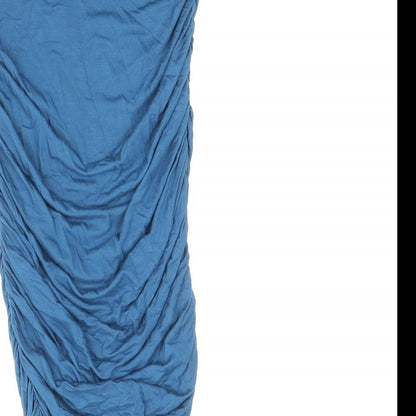 Boohoo Womens Blue Viscose Bodycon Size 12 Off the Shoulder Pullover