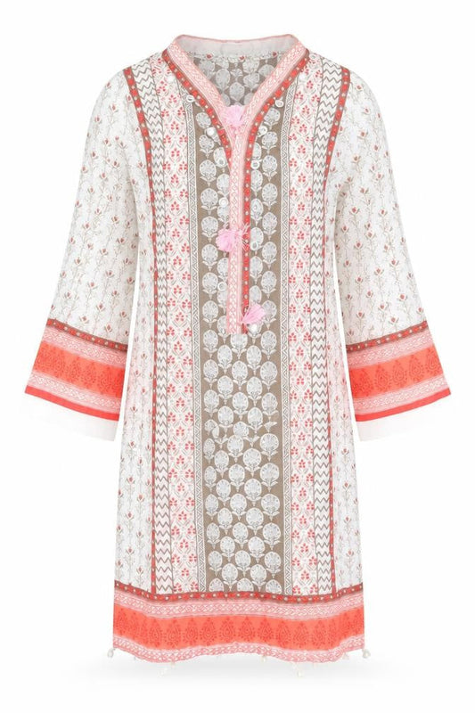 Khas Pret Womens White Geometric Polyester Tunic T-Shirt Size S V-Neck